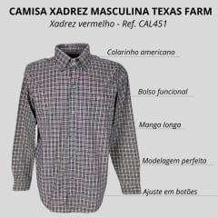 Camisa Masculina Texas Farm Manga Longa Xadrez Preto E Branco/Vermelho Bordado Bege Ref:CAL451