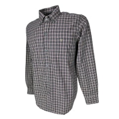 Camisa Masculina Texas Farm Manga Longa Xadrez Preto E Branco/Vermelho Bordado Bege Ref:CAL451