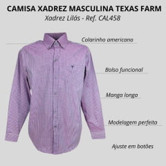 Camisa Masculina Texas Farm Manga Longa Xadrez Rosa E Azul Com Bordado Azul Marinho Ref:Cal458