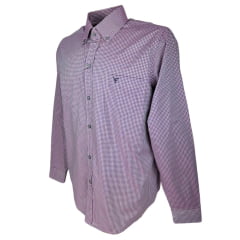 Camisa Masculina Texas Farm Manga Longa Xadrez Rosa E Azul Com Bordado Azul Marinho Ref:Cal458