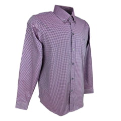 Camisa Masculina Texas Farm Manga Longa Xadrez Rosa E Azul Com Bordado Azul Marinho Ref:Cal458