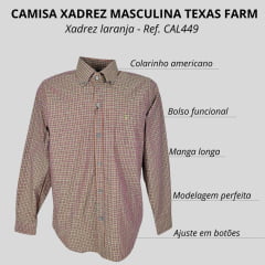 Camisa Masculina Texas Farm Manga Longa Xadrez Roxo/Laranja Com Bordado Verde Neon Ref:CAL449