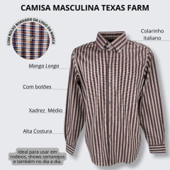 Camisa Masculina Texas Farm Manga Longa Xadrez Roxo Marrom Com Logo Bege Ref.CAL444