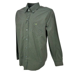 Camisa Masculina Texas Farm Manga Longa Xadrez Verde Logo Marrom Ref: CAL441