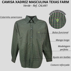 Camisa Masculina Texas Farm Manga Longa Xadrez Verde Logo Marrom Ref: CAL441