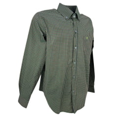 Camisa Masculina Texas Farm Manga Longa Xadrez Verde Logo Marrom Ref: CAL441