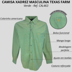 Camisa Masculina Texas Farm Manga Longa Xadrez Verde Ref: CAL463