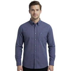 Camisa Masculina Texas Farm Manga Longa Xadrez Vermelho E Azul Logo Cinza Ref:CAL682