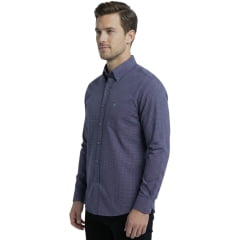 Camisa Masculina Texas Farm Manga Longa Xadrez Vermelho E Azul Logo Cinza Ref:CAL682
