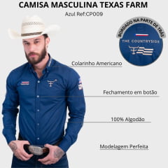 Camisa Masculina Texas Farm para Competição Manga Longa Azul Com Bordado Branco Ref:CP009