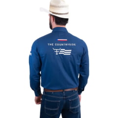 Camisa Masculina Texas Farm para Competição Manga Longa Azul Com Bordado Branco Ref:CP009