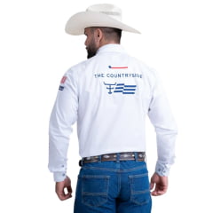Camisa Masculina Texas Farm Para Competição Manga Longa Branca Com Bordado Azul Marinho Ref:CP009