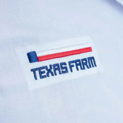 Camisa Masculina Texas Farm Para Competição Manga Longa Branca Com Bordado Azul Marinho Ref:CP009