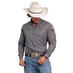 Camisa Masculina Texas Farm Para Competição Manga Longa Cinza Chumbo Com Bordado Cinza Chumbo Ref:CP009