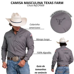 Camisa Masculina Texas Farm Para Competição Manga Longa Cinza Chumbo Com Bordado Cinza Chumbo Ref:CP009