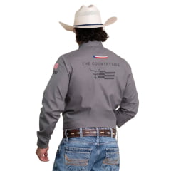 Camisa Masculina Texas Farm Para Competição Manga Longa Cinza Chumbo Com Bordado Cinza Chumbo Ref:CP009