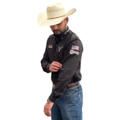 Camisa Masculina Texas Farm Para Competição Manga Longa Preto Com Bordado BrancoRef:CP009