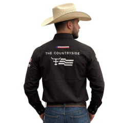 Camisa Masculina Texas Farm Para Competição Manga Longa Preto Com Bordado BrancoRef:CP009