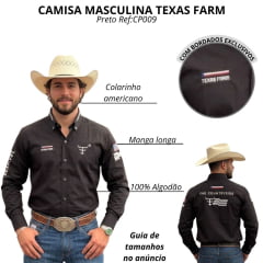 Camisa Masculina Texas Farm Para Competição Manga Longa Preto Com Bordado BrancoRef:CP009