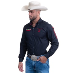 Camisa Masculina Texas Farm Para Competição Manga Longa Preto Com Bordado Vermelho - Ref.CP007