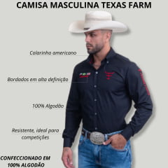 Camisa Masculina Texas Farm Para Competição Manga Longa Preto Com Bordado Vermelho - Ref.CP007