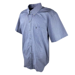 Camisa Masculina Texas Farm Plus Size Manga Curta Xadrez Azul/Cinza Com Logo Bordado Em Preto Ref.CAC703