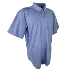 Camisa Masculina Texas Farm Plus Size Manga Curta Xadrez Azul/Cinza Com Logo Bordado Em Preto Ref.CAC703