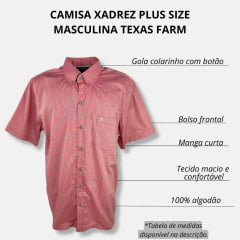 Camisa Masculina Texas Farm Plus Size Manga Curta Xadrez Vermelho/Cinza Com Logo Bordada Em Verde Água Ref.CAC715