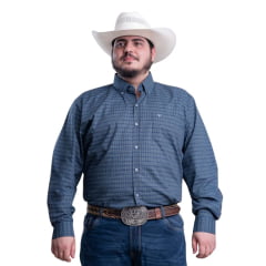 Camisa Masculina Texas Farm Plus Size Manga Longa Xadrez Azul/Chumbo Ref: CAL559