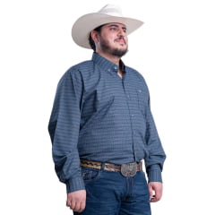 Camisa Masculina Texas Farm Plus Size Manga Longa Xadrez Azul/Chumbo Ref: CAL559