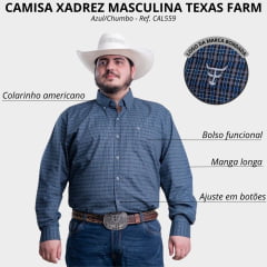 Camisa Masculina Texas Farm Plus Size Manga Longa Xadrez Azul/Chumbo Ref: CAL559