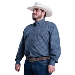 Camisa Masculina Texas Farm Plus Size Manga Longa Xadrez Azul/Chumbo Ref: CAL559