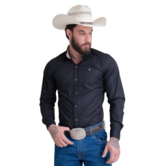 Camisa Masculina Texas Farm Preta Manga Longa Com Logo Bordada Em Branco Ref:CAL 531