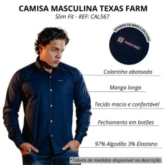 Camisa Masculina Texas Farm Slim Fit Manga Longa Azul Marinho REF: CAL567