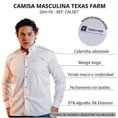 Camisa Masculina Texas Farm Slim Fit Manga Longa Branco REF: CAL567