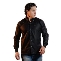 Camisa Masculina Texas Farm Slim Fit Manga Longa Preto REF: CAL567