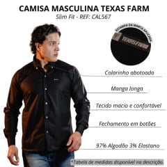 Camisa Masculina Texas Farm Slim Fit Manga Longa Preto REF: CAL567