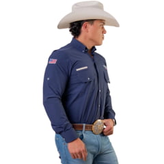 Camisa Masculina Texas Farm UV50+ Explorer Manga Longa Azul Marinho Logo Bordado REF:CAL651