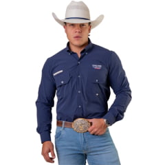 Camisa Masculina Texas Farm UV50+ Explorer Manga Longa Azul Marinho Logo Bordado REF:CAL651