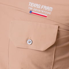 Camisa Masculina Texas Farm UV50+ Explorer Manga Longa Caqui Com Bolsos E Logo Bordado - REF:CAL651