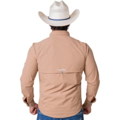 Camisa Masculina Texas Farm UV50+ Explorer Manga Longa Caqui Com Bolsos E Logo Bordado - REF:CAL651