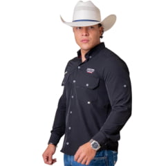 Camisa Masculina Texas Farm UV50+ Explorer Manga Longa Preto Logo Bordado REF:CAL651