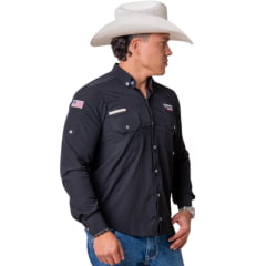 Camisa Masculina Texas Farm UV50+ Explorer Manga Longa Preto Logo Bordado REF:CAL651