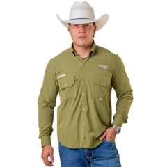 Camisa Masculina Texas Farm UV50+ Explorer Manga Longa Verde Com Bolsos E Logo Bordada - REF:CAL651 Camisa Masculina Texas Farm UV50+ Explorer Manga Longa Verde Com Bolsos E Logo Bordada - REF:CAL651