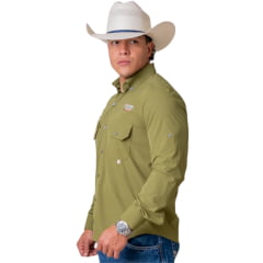 Camisa Masculina Texas Farm UV50+ Explorer Manga Longa Verde Com Bolsos E Logo Bordada - REF:CAL651