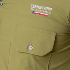 Camisa Masculina Texas Farm UV50+ Explorer Manga Longa Verde Com Bolsos E Logo Bordada - REF:CAL651