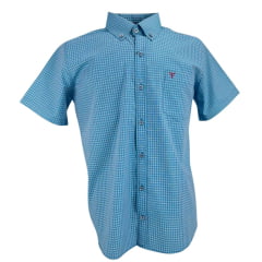 Camisa Masculina Texas Farm Xadrez Azul Com Logo Bordô Manga Curta Ref:CAC807