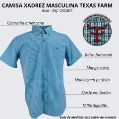 Camisa Masculina Texas Farm Xadrez Azul Com Logo Bordô Manga Curta Ref:CAC807