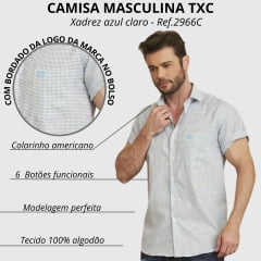 Camisa Masculina TXC Custom Manga Curta Xadrez Branco E Azul Ref:2966C