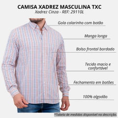 Camisa Masculina TXC Custom Regular Manga Longa Xadrez Bege Azul/Vermelho Com Logo Bordada Em Azul Claro REF: 29110L